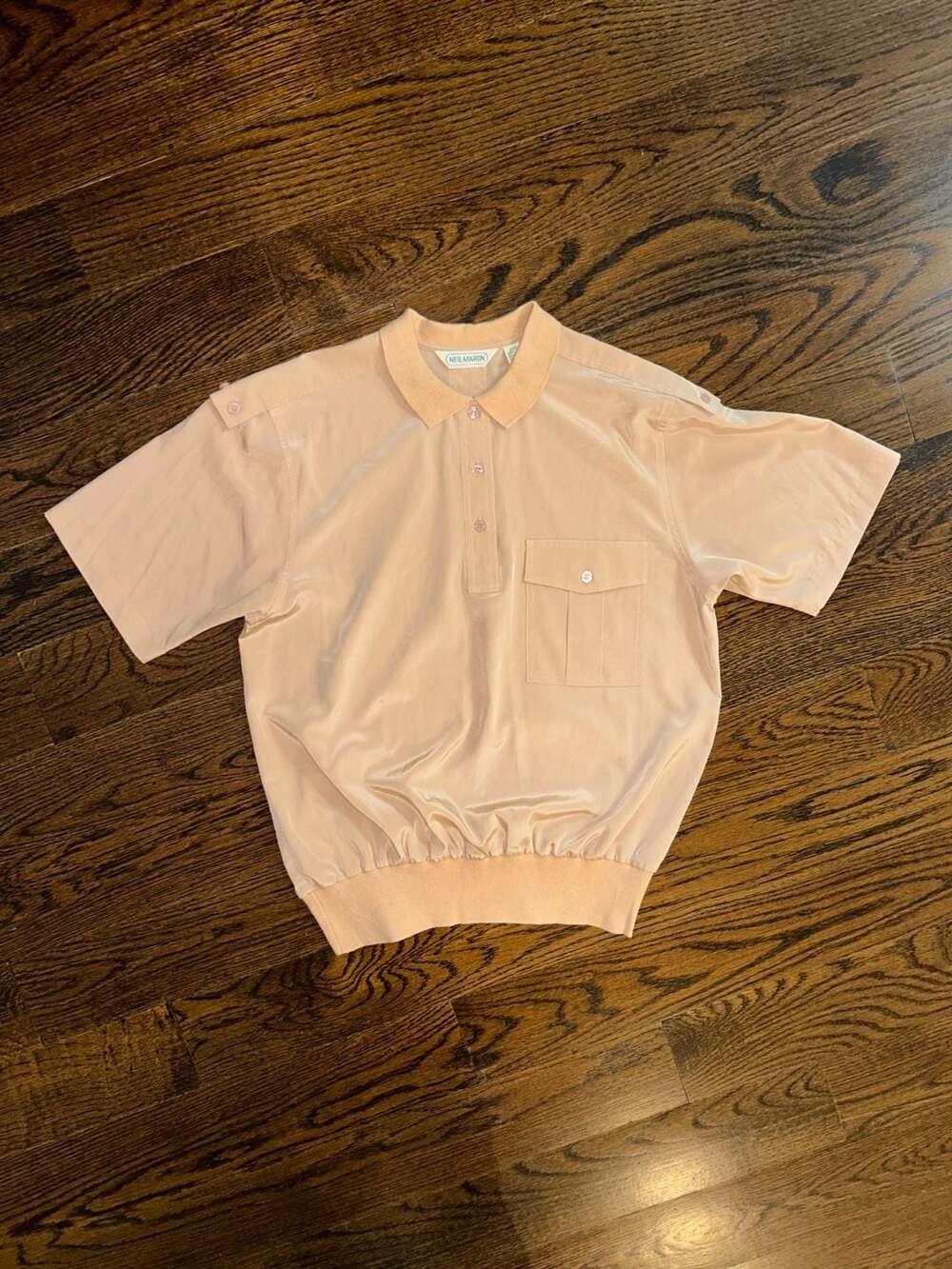 Vintage 1980s Neil Martin Peach Short Sleeve Polo Shirt Size 12